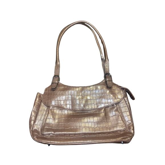 Maxx New York Gold Crocodile Embossed Print Leather Shoulder Bag Purse - Picture 1 of 7